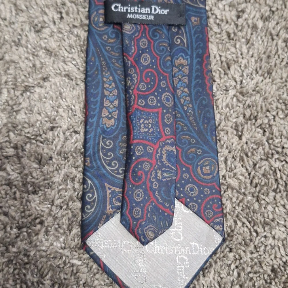 Christian Dior Monsieur USA Paisley Floral Patterned Pure Silk Tie - Blue/Red